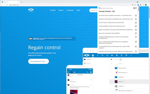 Nextcloud News Checker din magazinul web Chrome va fi rulat cu OffiDocs Chromium online