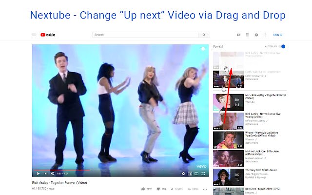 Nextube 将 Chrome 网上应用店中的 YouTube™ 上的“Up next”视频更改为通过 OffiDocs Chromium 在线运行