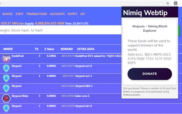 Nimiq Webtip из интернет-магазина Chrome будет работать с OffiDocs Chromium онлайн