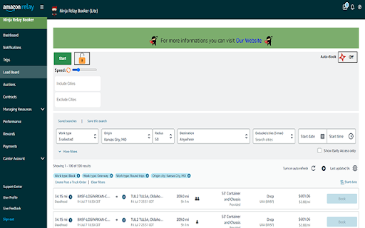 Ninja Relay Booker (Lite)  from Chrome web store to be run with OffiDocs Chromium online