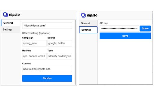 Nipsto URL Shortener  from Chrome web store to be run with OffiDocs Chromium online