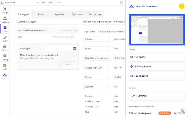 Pangkalan Data Nocode daripada kedai web Chrome untuk dijalankan dengan OffiDocs Chromium dalam talian