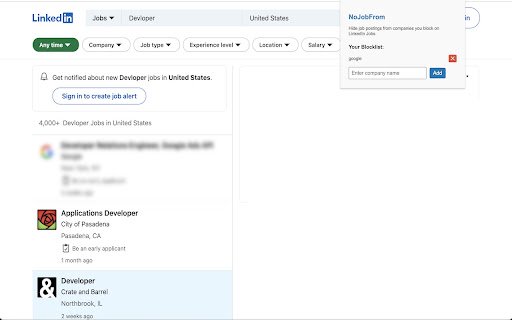 NoJobFrom: LinkedIn Company Filter  from Chrome web store to be run with OffiDocs Chromium online