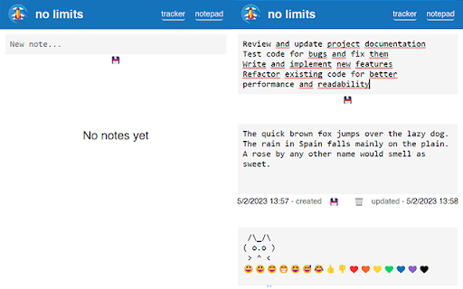 No Limits Web Tracker and Personal Notebook  from Chrome web store to be run with OffiDocs Chromium online