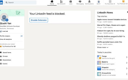 No Linkedin Feed  from Chrome web store to be run with OffiDocs Chromium online