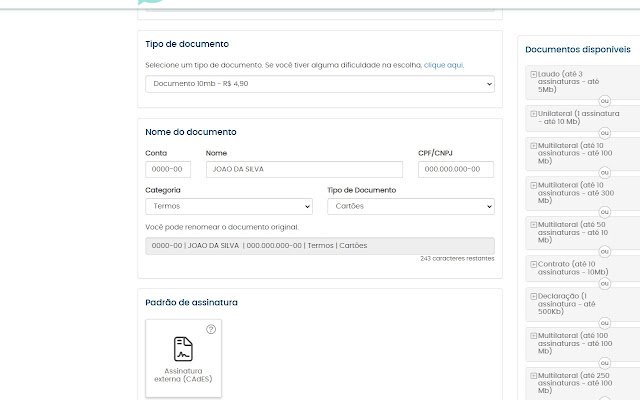 Nomear Documentos Portal de Assinaturas từ cửa hàng Chrome trực tuyến sẽ chạy với OffiDocs Chrome trực tuyến