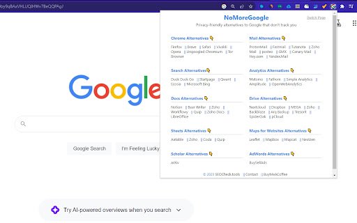NoMoreGoogle  from Chrome web store to be run with OffiDocs Chromium online
