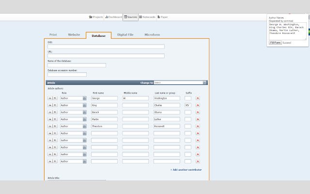 ตัวเติมชื่อผู้แต่ง NoodleBib จาก Chrome เว็บสโตร์ที่จะเรียกใช้ด้วย OffiDocs Chromium ออนไลน์