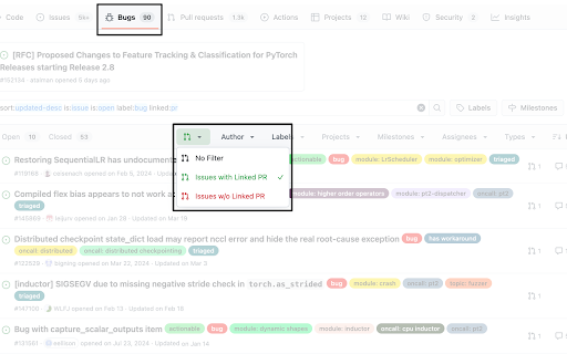 noPR: Filter GitHub Issues with(out) Linked PR  from Chrome web store to be run with OffiDocs Chromium online