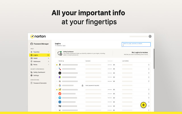 Norton Password Manager  from Chrome web store to be run with OffiDocs Chromium online
