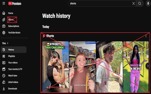 No Shorts  from Chrome web store to be run with OffiDocs Chromium online
