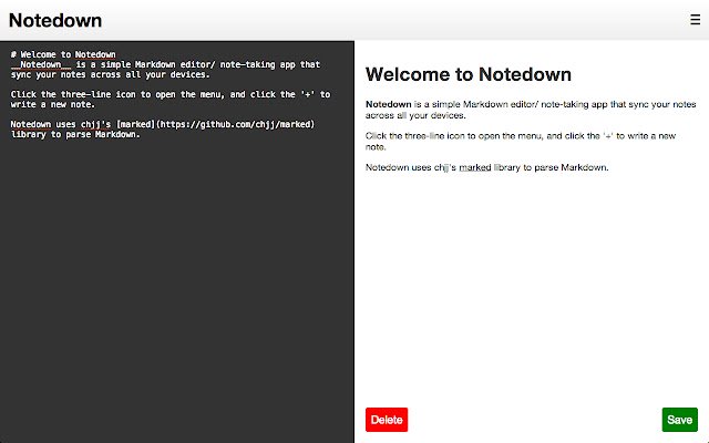 Notedown de la boutique en ligne Chrome à exécuter avec OffiDocs Chromium en ligne