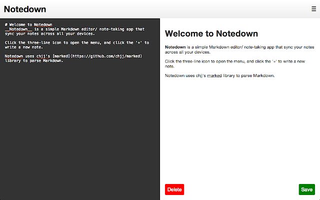 Notedown  from Chrome web store to be run with OffiDocs Chromium online