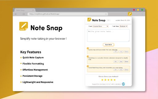 Note Snap  from Chrome web store to be run with OffiDocs Chromium online