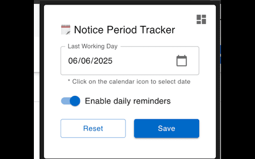 Notice Period Tracker  from Chrome web store to be run with OffiDocs Chromium online