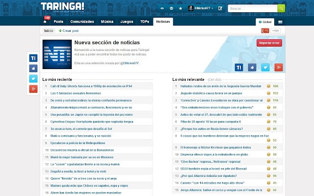 Noticias Taringa! من متجر Chrome الإلكتروني ليتم تشغيله مع OffiDocs Chromium عبر الإنترنت
