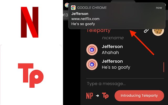 Mga Notification para sa Teleparty mula sa Chrome web store na tatakbo sa OffiDocs Chromium online