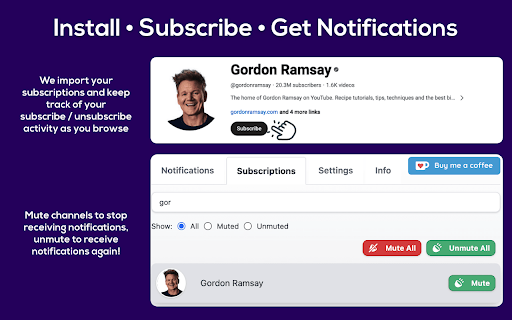 Notifications for YouTube  from Chrome web store to be run with OffiDocs Chromium online
