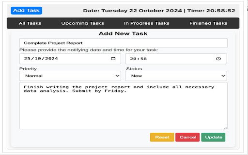 Notify Task from Chrome web store to be run with OffiDocs Chromium online Notify Task from Chrome web store to be run with OffiDocs Chromium online