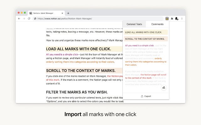 Notion+ Mark Manager  from Chrome web store to be run with OffiDocs Chromium online