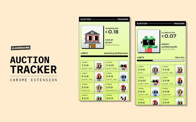 Nounish Auction Tracker із веб-магазину Chrome, який буде запущено з OffiDocs Chromium онлайн