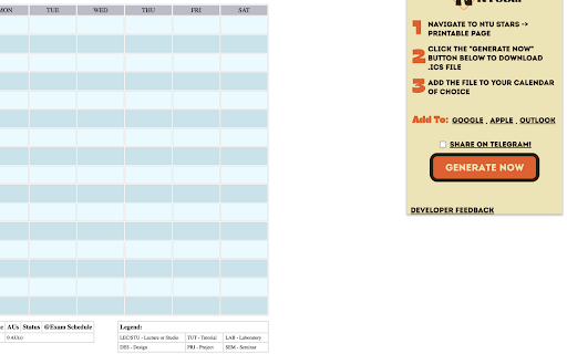 NTUCal  from Chrome web store to be run with OffiDocs Chromium online