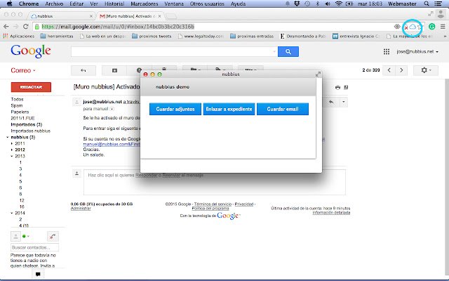 Chrome 网上应用店的 nubbius para Gmail for Work 将与 OffiDocs Chromium 在线运行