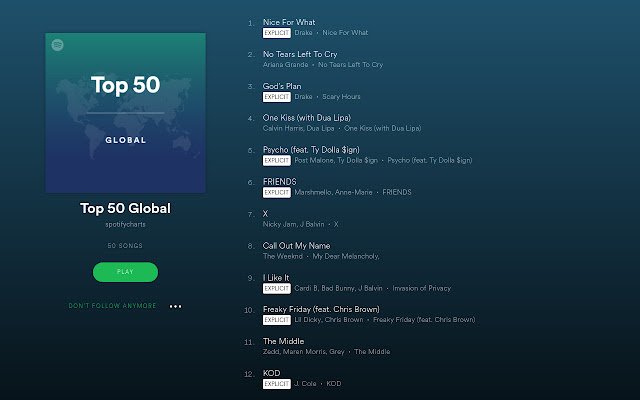 Numberfy (Numbers in Spotify) de la boutique en ligne Chrome doit être exécuté avec OffiDocs Chromium en ligne