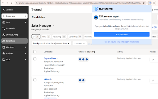 Nurtureme Resume scraper for indeed  from Chrome web store to be run with OffiDocs Chromium online