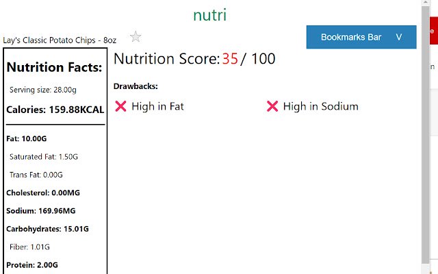Nutri  from Chrome web store to be run with OffiDocs Chromium online