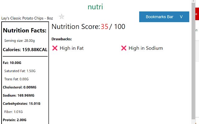 Nutri aus dem Chrome-Webshop, der mit OffiDocs Chromium online ausgeführt werden soll