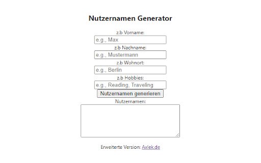 Nutzernamen Generator  from Chrome web store to be run with OffiDocs Chromium online