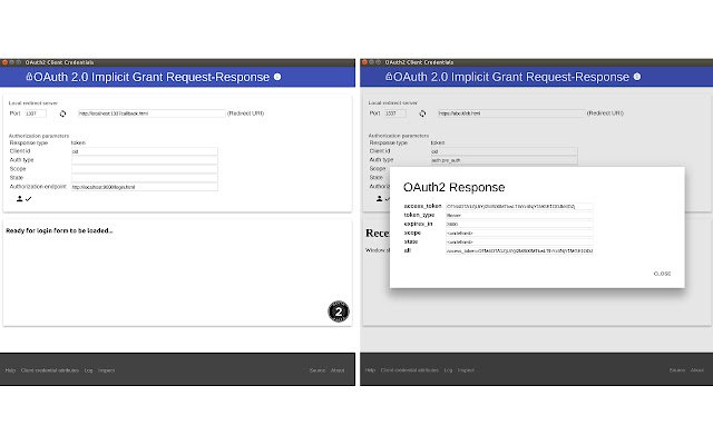 OAuth 2.0 Implicit Grant Request תגובה מחנות האינטרנט של Chrome להפעלה עם OffiDocs Chromium מקוון
