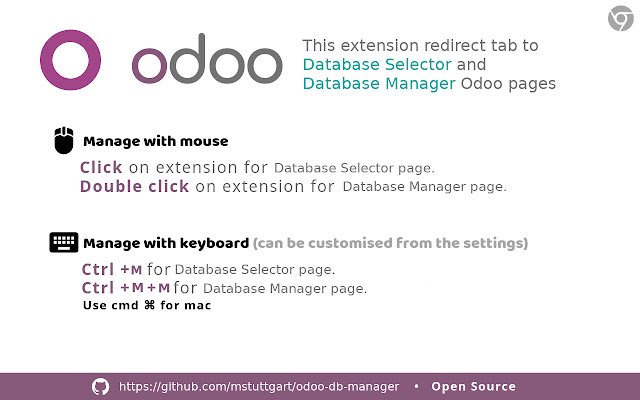 Odoo Manager Database  from Chrome web store to be run with OffiDocs Chromium online