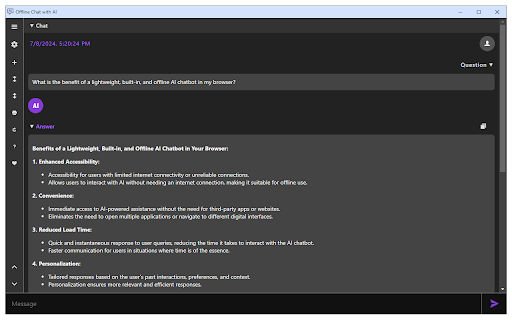 Offline Chat with AI  from Chrome web store to be run with OffiDocs Chromium online
