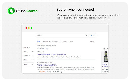 Offline Search  from Chrome web store to be run with OffiDocs Chromium online