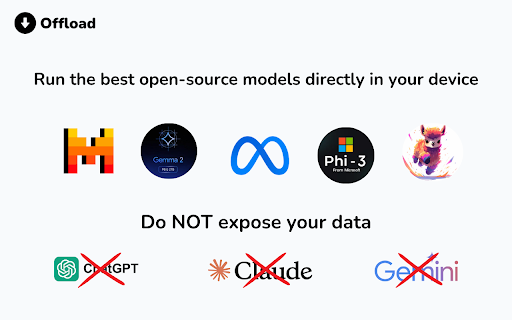 Offload: Fully private AI for any website using local models.  from Chrome web store to be run with OffiDocs Chromium online Offload: Fully private AI for any website using local models.  from Chrome web store to be run with OffiDocs Chromium online