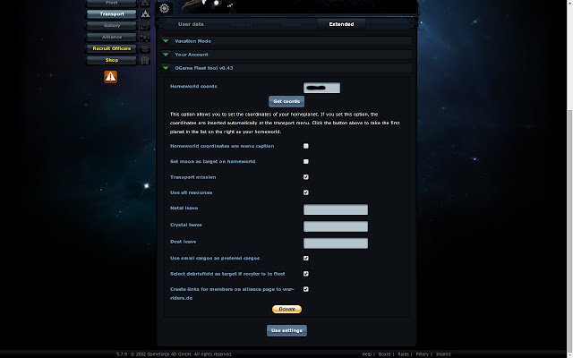 OGame Fleet Tool  from Chrome web store to be run with OffiDocs Chromium online