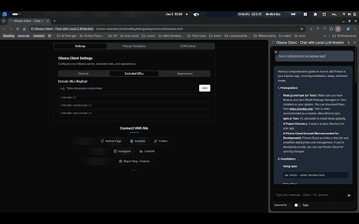 Ollama Client Chat with Local LLM Models  from Chrome web store to be run with OffiDocs Chromium online