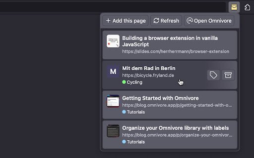 Omnivore List Popup  from Chrome web store to be run with OffiDocs Chromium online