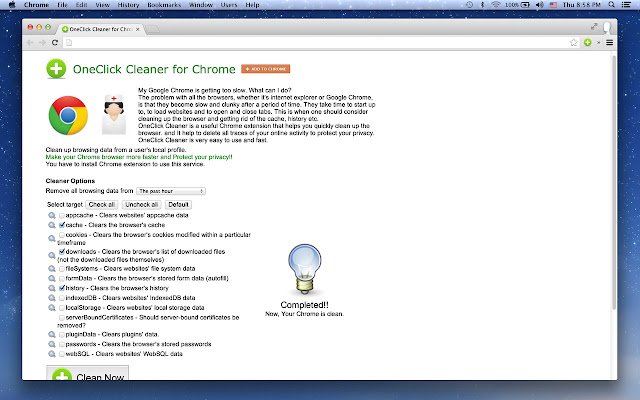 OneClick Cleaner for Chrome  from Chrome web store to be run with OffiDocs Chromium online