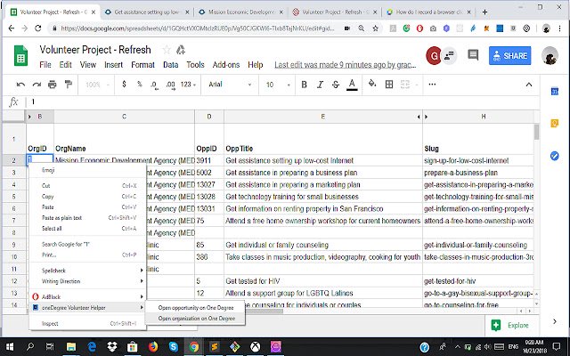 OneDegree Volunteer Helper من متجر Chrome الإلكتروني ليتم تشغيله باستخدام OffiDocs Chromium عبر الإنترنت