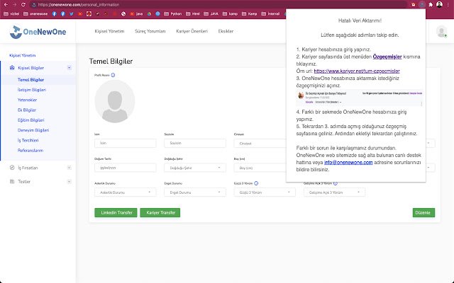 OneNewOne ATS  from Chrome web store to be run with OffiDocs Chromium online