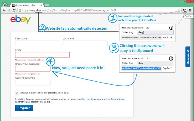 Generatore di OnePass Password Manager dal negozio web di Chrome da eseguire con OffiDocs Chromium online