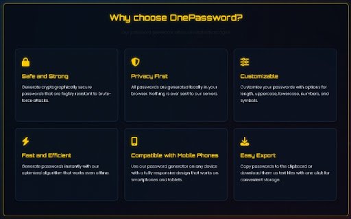One password generator by onepassword.us  from Chrome web store to be run with OffiDocs Chromium online
