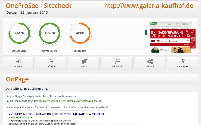 OneProSeo Site Check aus dem Chrome-Webshop zur Ausführung mit OffiDocs Chromium online