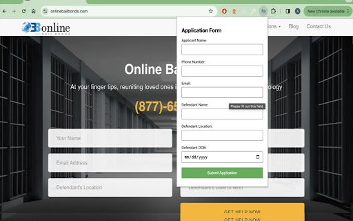 Online Bail Bonds Application  from Chrome web store to be run with OffiDocs Chromium online