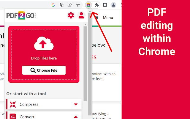 ویرایشگر PDF آنلاین (pdf2go.com) از فروشگاه وب Chrome که با OffiDocs Chromium به صورت آنلاین اجرا می شود