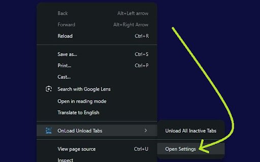 OnLoad Unload Tabs  from Chrome web store to be run with OffiDocs Chromium online