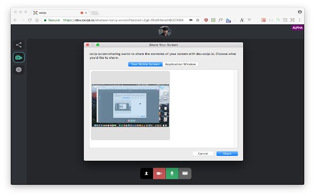 Chrome ウェブストアからの oorja 画面共有を OffiDocs Chromium online で実行する